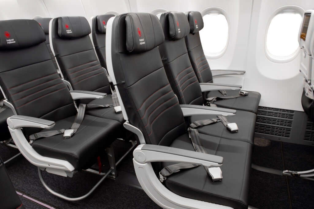 Inside the economy cabin of the Air Canada Boeing 737 MAX 8.