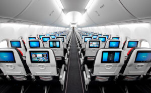 Inside the economy cabin of the Air Canada Boeing 737 MAX 8.