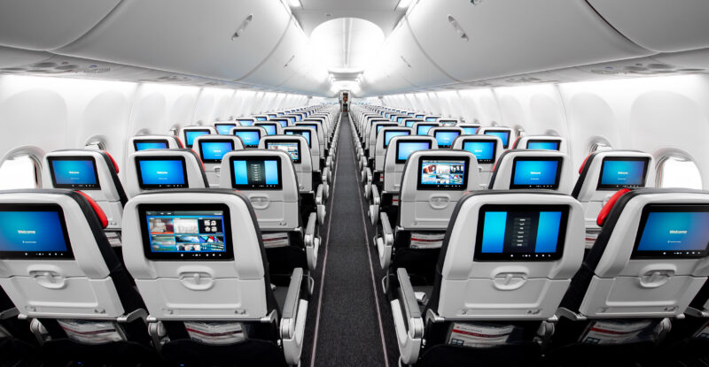 Inside the economy cabin of the Air Canada Boeing 737 MAX 8.