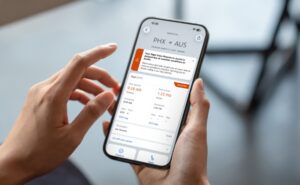 American Airlines app is in use by a passenger on their mobile device.
