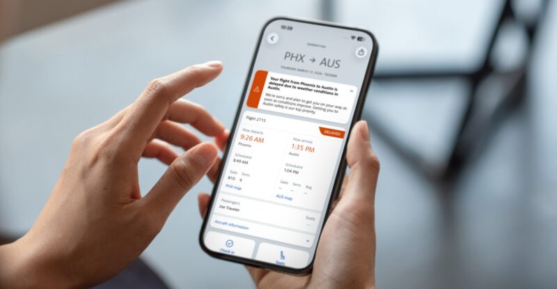 American Airlines app is in use by a passenger on their mobile device.