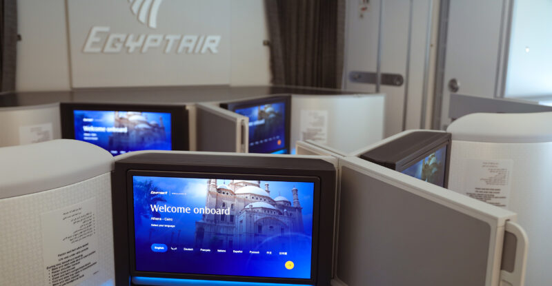 Astrova IFE system in a business class seat on an Egyptair aircraft.