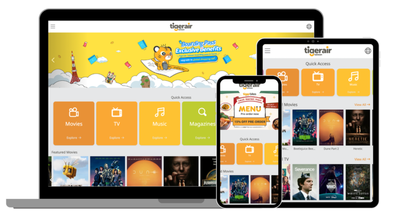 Tigerair Taiwan landing pages displayed on various devices.