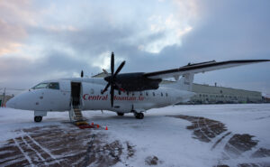 Central Mountain Air (CMA) Dornier 328 turboprop ready for boarding.
