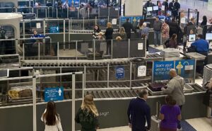 A busy TSA checkpoint at the airport. The US Government is grappling with a partial shutdown.
