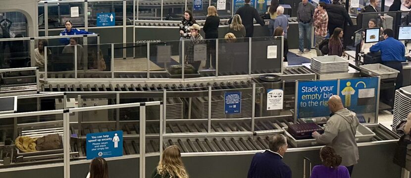 A busy TSA checkpoint at the airport. The US Government is grappling with a partial shutdown.