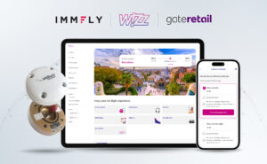 Immfly, Wizz Air, and gateretail digital ap is shown here on two mobile devices.