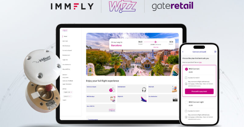 Immfly, Wizz Air, and gateretail digital ap is shown here on two mobile devices.