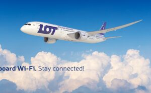 LOT aircraft flying above the clouds