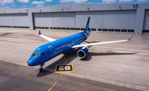 Breeze Airways A220-300 at the hangar.