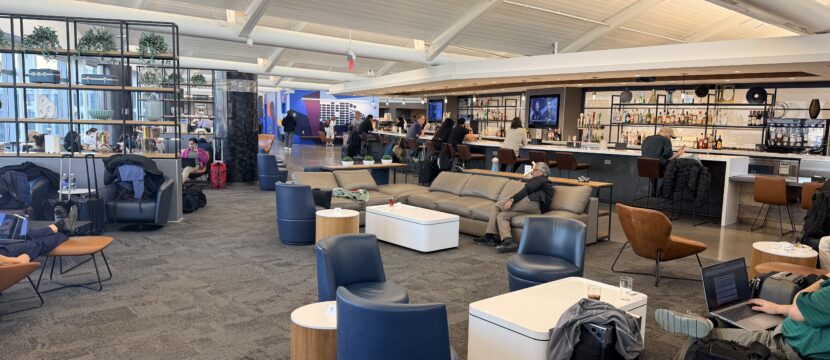 The United Club lounge is a vast open spacious with various forms of seating.
