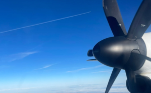 De Havilland Canada Dash 8-400 Aircraft propeller in flight.