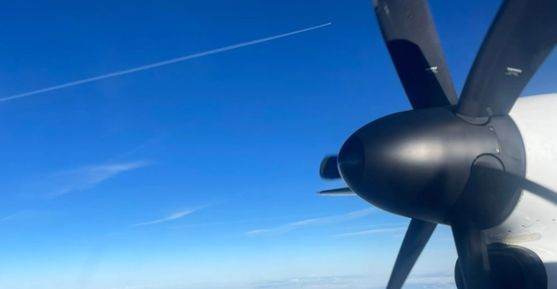 De Havilland Canada Dash 8-400 Aircraft propeller in flight.