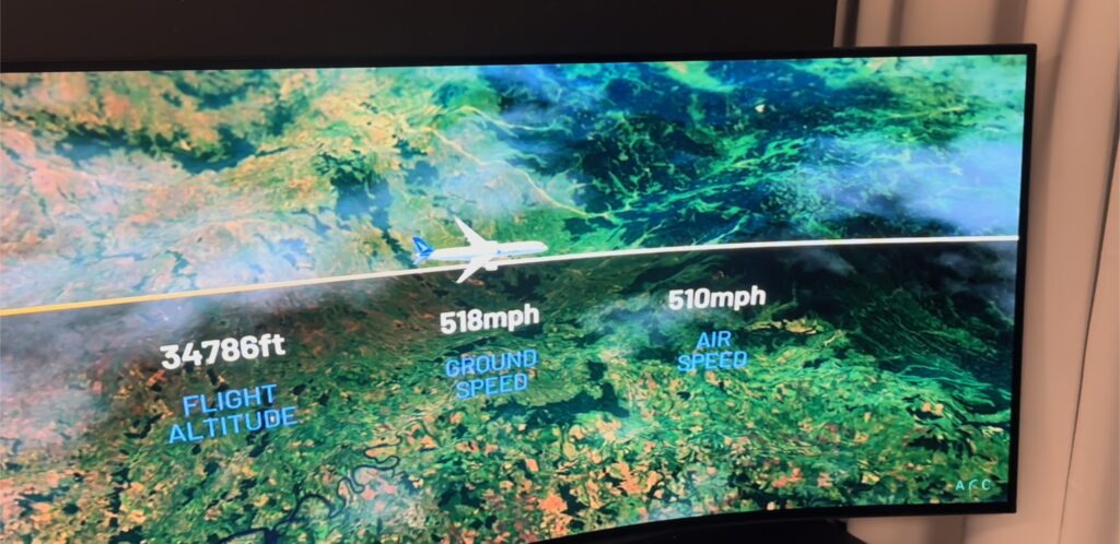 Immersive Arc moving map, featuring 3D imagery, and a cartoon plan with key flight details displayed underneath it