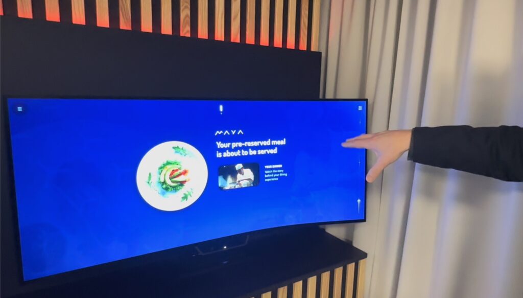 Your pre-reserved meal is about to arrive, the screen says.