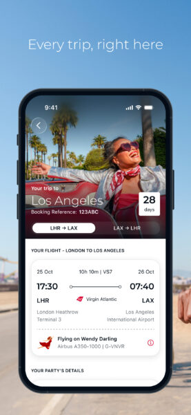 Screen shot of new Virgin Atlantic app
