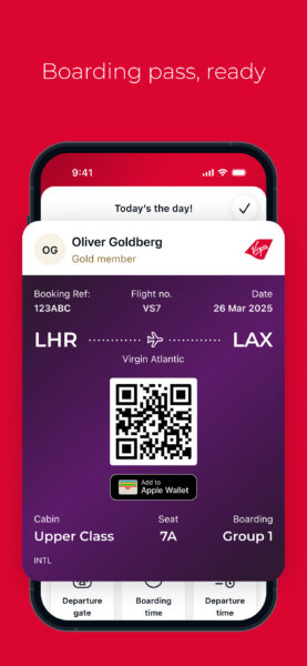 Screen shot of new Virgin Atlantic app