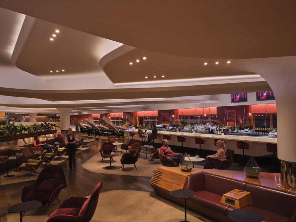 The Virgin Clubhouse at LHR with various seating options.