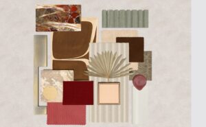 Insperial CMF color board with various beige, red and cream ssamples.