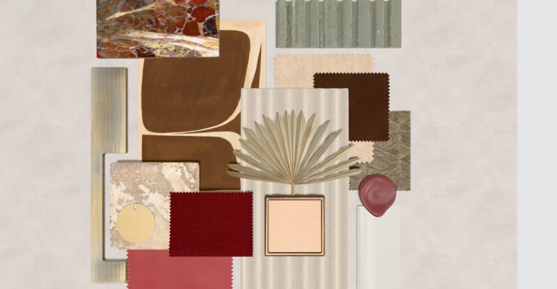 Insperial CMF color board with various beige, red and cream ssamples.