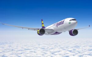 flyadeal Airbus A330neo in flight.