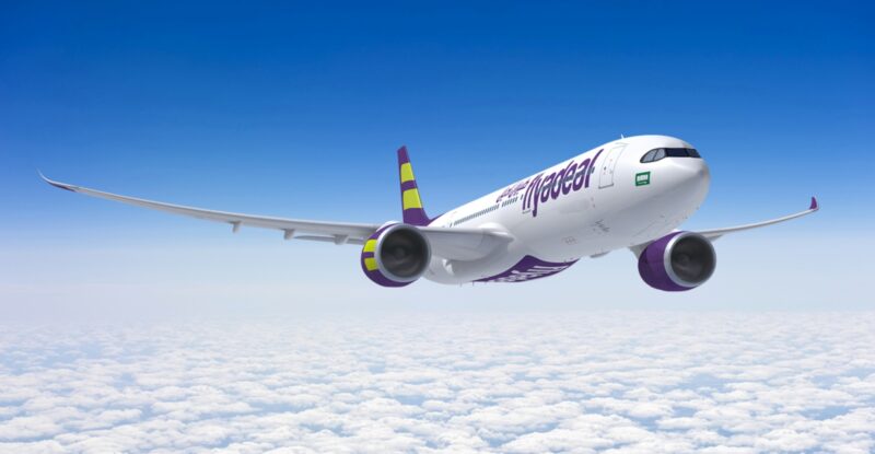 flyadeal Airbus A330neo in flight.