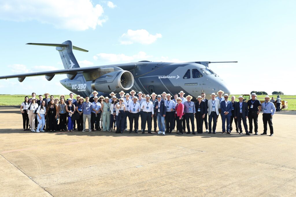 Embraer suppliers in front of a KC-390