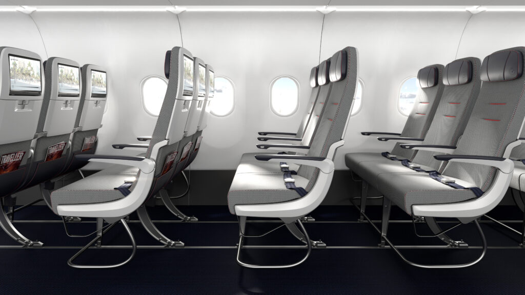 Side view of Collins Helix seats on an aircraft. Image provided for AIX 2026