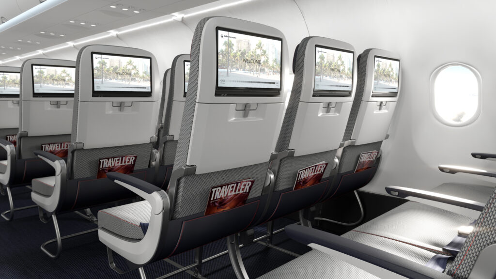 Rendering of Collins Helix seats on an aircraft. 