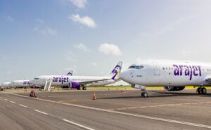 Arajet aircraft at the airport ready for boarding.