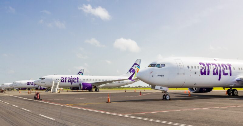 Arajet aircraft at the airport ready for boarding.