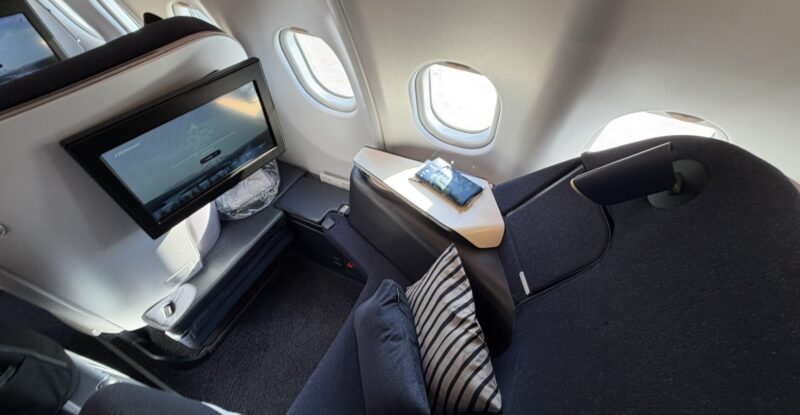 The Finnair A330 AirLounge business class seat.