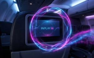 Inplay AI by IdeaNova name and logo is displayed on an IFE screen.