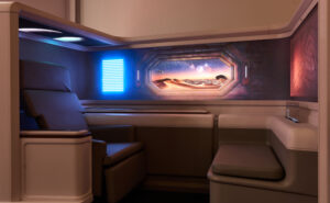 Micro-LEDs wrap around a premium seat to create a deeply immersive experience. Origin demonstrator by RAVE and Safran.