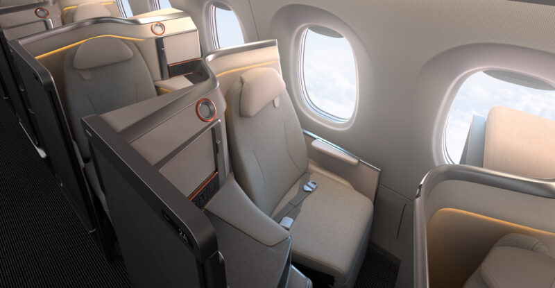 An A330 cabin with RECARO R7 seating.