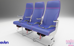 Geven Eva seat triple Wizz Air with blue fabric.