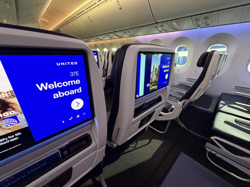Close up of Premium Plus seats and seatback IFE screens