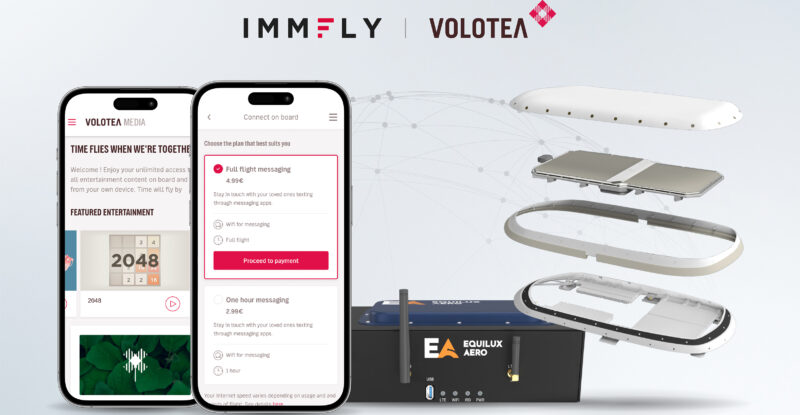 Two mobile devices showing the Volotea landing page for the inflight wi-fi.
