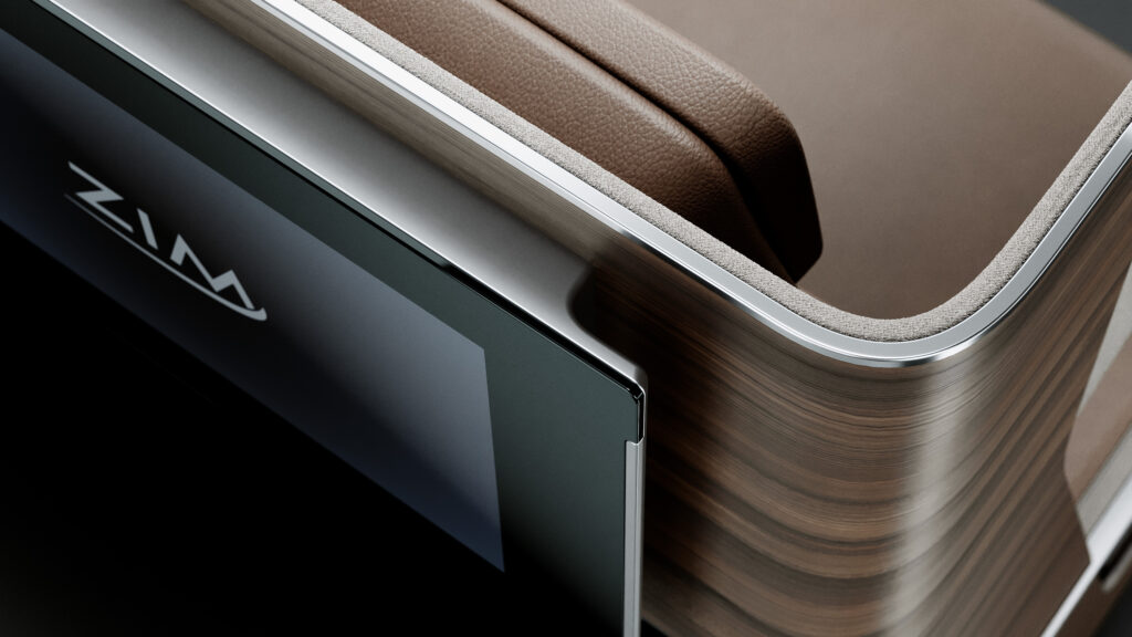 ZIM The Frame aircraft seat in brown tones