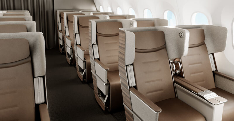 ZIM The Frame aircraft seat in brown tones