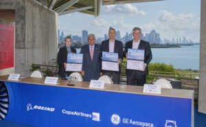 Copa and Boeing execs celebrate the new 737 MAX order covering 60 frames