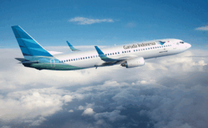 Garuda Indonesia aircraft in flight.
