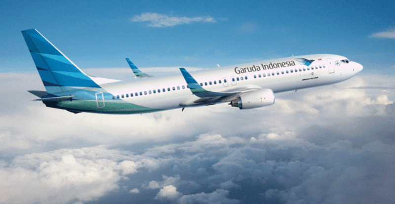 Garuda Indonesia aircraft in flight.