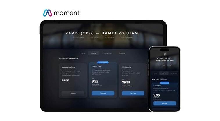 A next-generation ISP-independent Wi-Fi portal by Moment displayed on a tablet and mobile device.