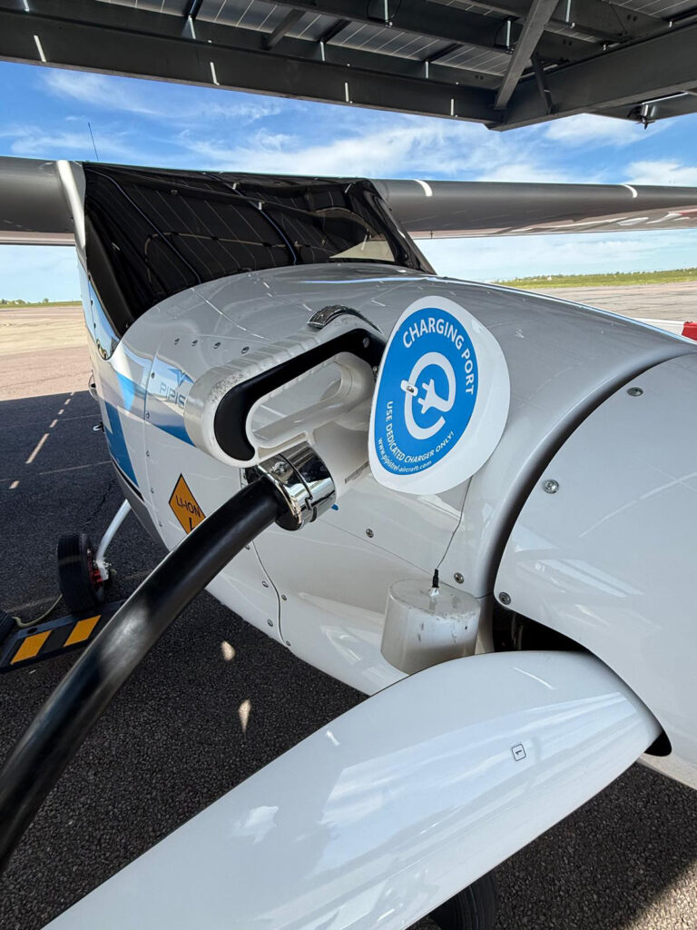 The Velis Electro drinks in the sunshine under Saxon Air’s charging port. 