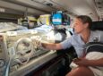 Incubators and associated equipment weigh as much as 200lb. This anxious mom was able to keep physical contact with her baby during the flight. Image: Lia’s Wings