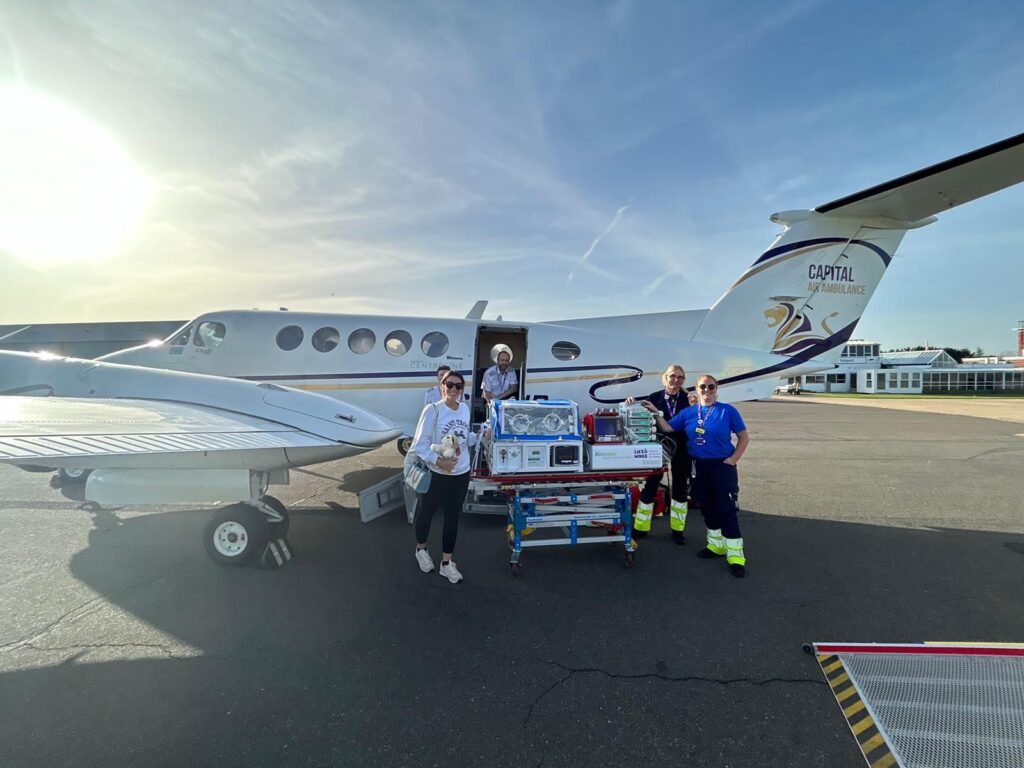 Sitting alongside a King Air awaiting installation, the size of the incubator and associated equipment is apparent. Image: Lia’s Wings