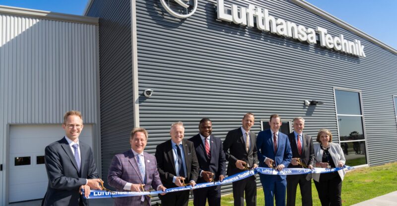 Lufthansa Technik ribbon cutting ceremony at a new facility.
