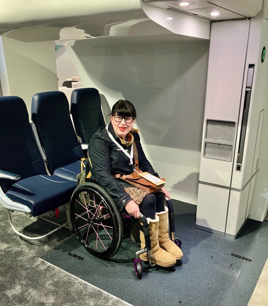 Mary Doyle in the narrowbody version of Prime on the AIX show floor at the Collins Aerospace stand