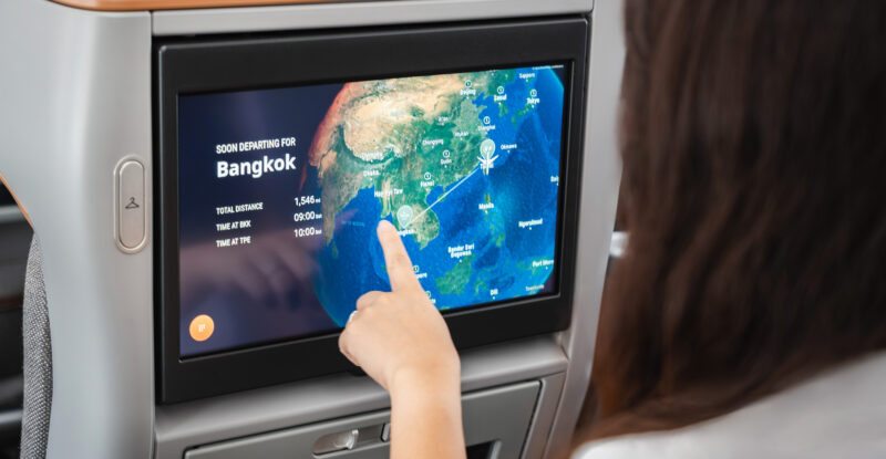 A close up of Panasonic's Arc map on EVA Air's IFE.